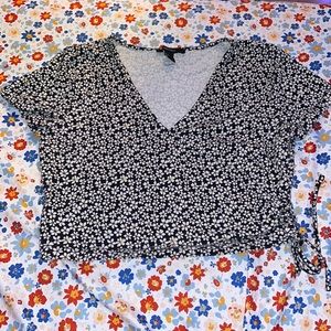 black flower patterned crop top